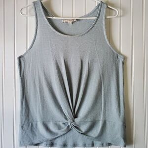 Knot-Front Ribbed Tank Top in Light Blue